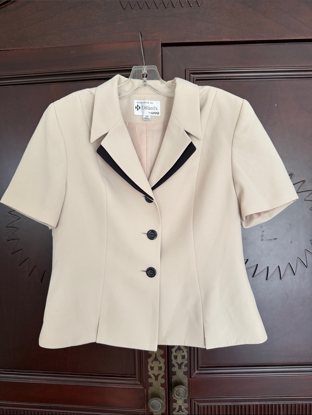 KASPER Vintage Short-Sleeve Business Casual Blazer with Black Trim Size 12P